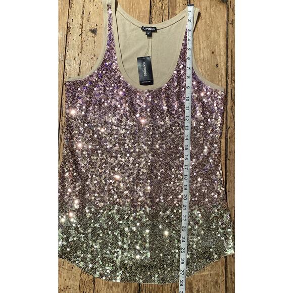 Experess Womens Size S/P Tan Sequin Tank Top - Picture 8 of 8